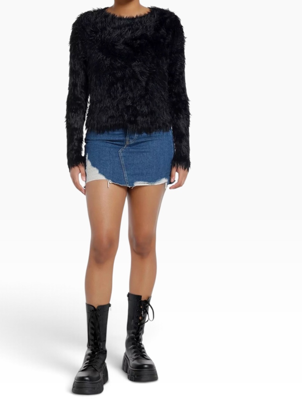 Social Collision For Hot Topic Black Fuzzy Shag Girls Sweater NEW